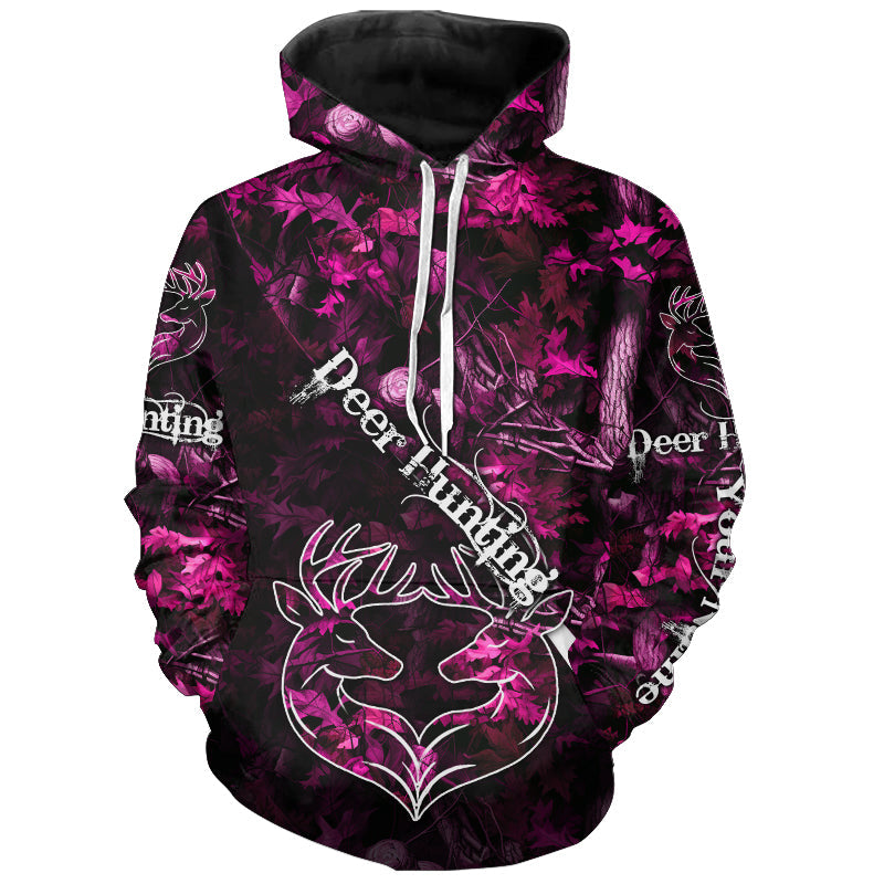 Love Deer Hunting Pink Camo Customize Name 3D All Over Printed Shirts Personalized Hunting gifts