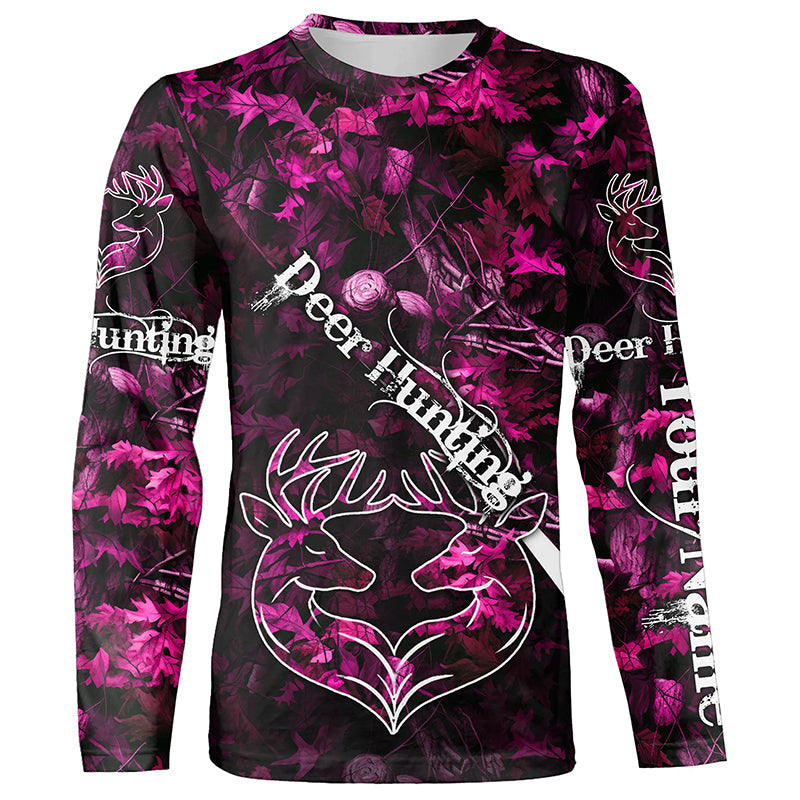 Love Deer Hunting Pink Camo Customize Name 3D All Over Printed Shirts Personalized Hunting gifts
