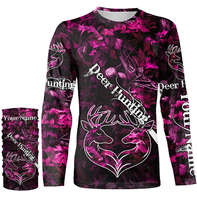 Love Deer Hunting Pink Camo Customize Name 3D All Over Printed Shirts Personalized Hunting gifts