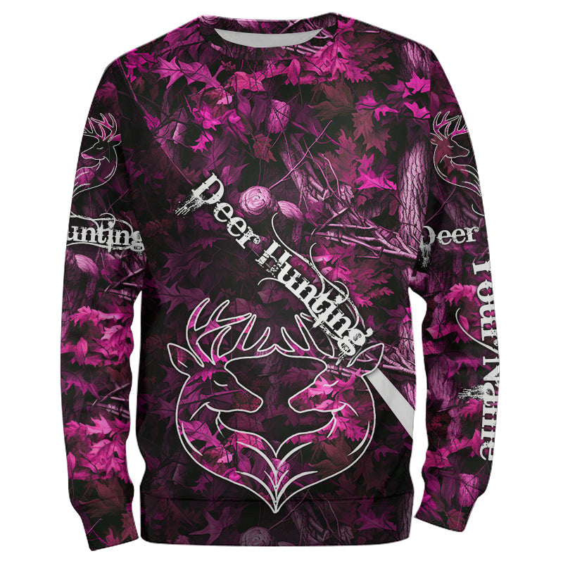 Love Deer Hunting Pink Camo Customize Name 3D All Over Printed Shirts Personalized Hunting gifts