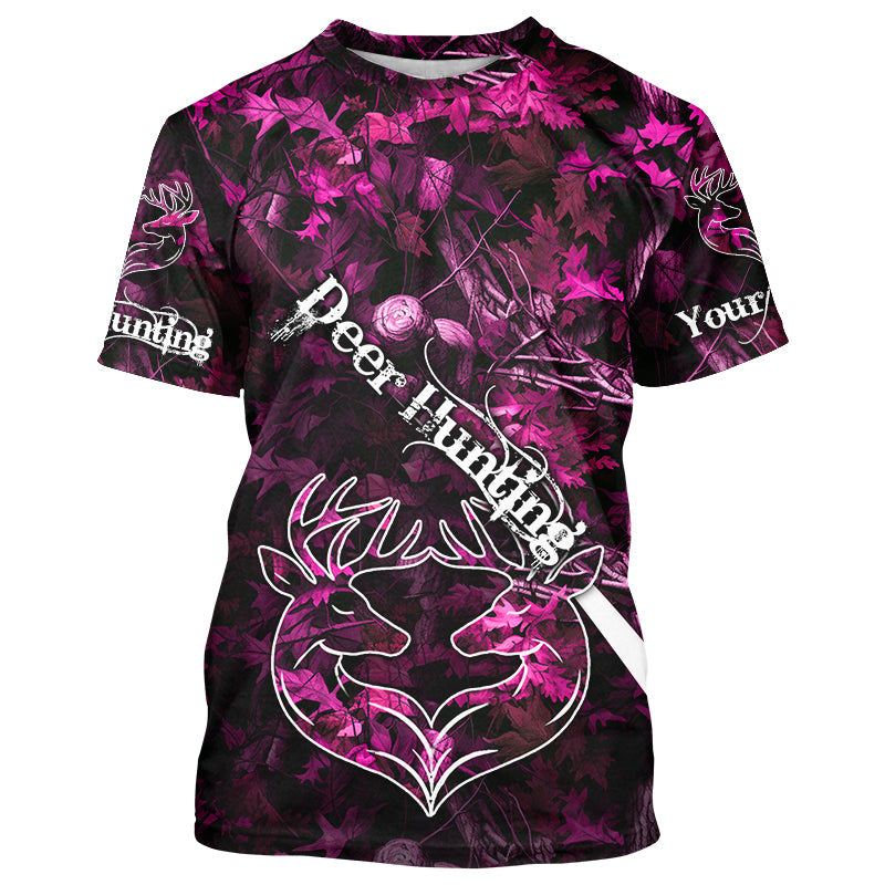 Love Deer Hunting Pink Camo Customize Name 3D All Over Printed Shirts Personalized Hunting gifts