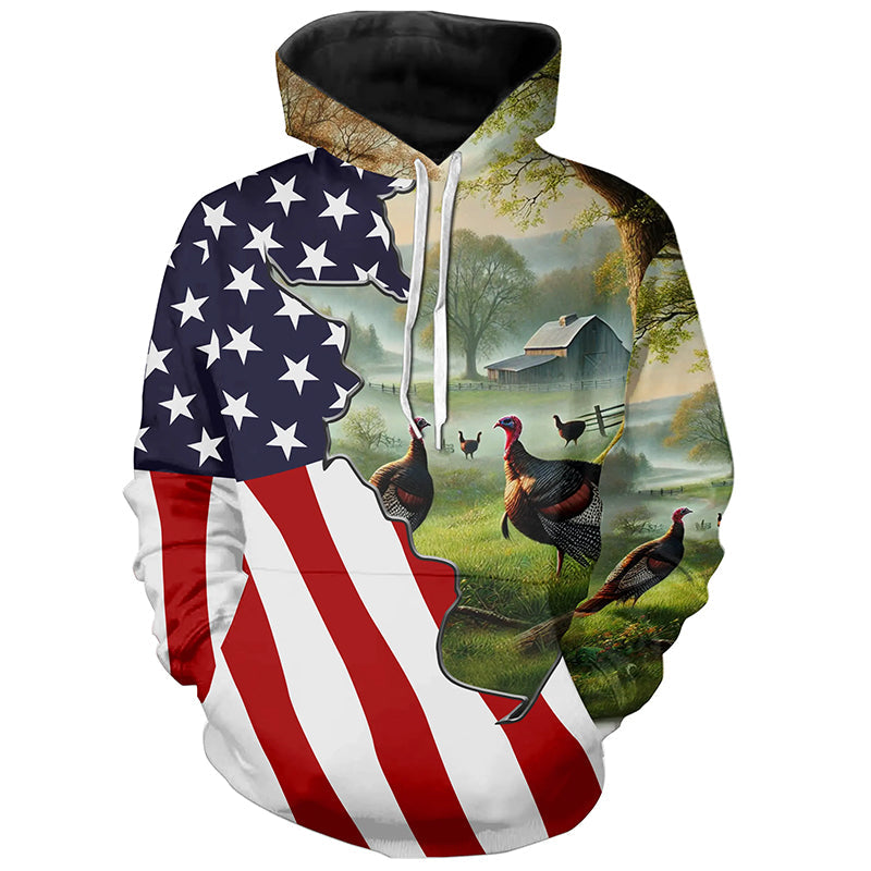 Wild Turkey Hunting Camo 3D All Over Print Shirts American Flag Patriotic Hunting gifts