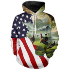 Wild Turkey Hunting Camo 3D All Over Print Shirts American Flag Patriotic Hunting gifts