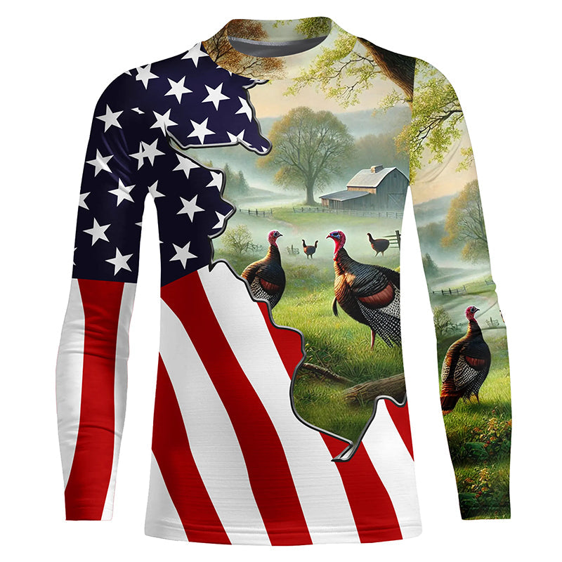 Wild Turkey Hunting Camo 3D All Over Print Shirts American Flag Patriotic Hunting gifts