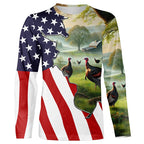 Wild Turkey Hunting Camo 3D All Over Print Shirts American Flag Patriotic Hunting gifts
