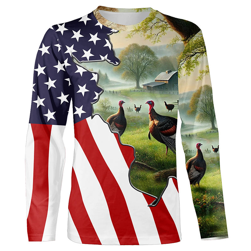 Wild Turkey Hunting Camo 3D All Over Print Shirts American Flag Patriotic Hunting gifts