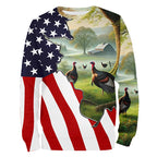 Wild Turkey Hunting Camo 3D All Over Print Shirts American Flag Patriotic Hunting gifts