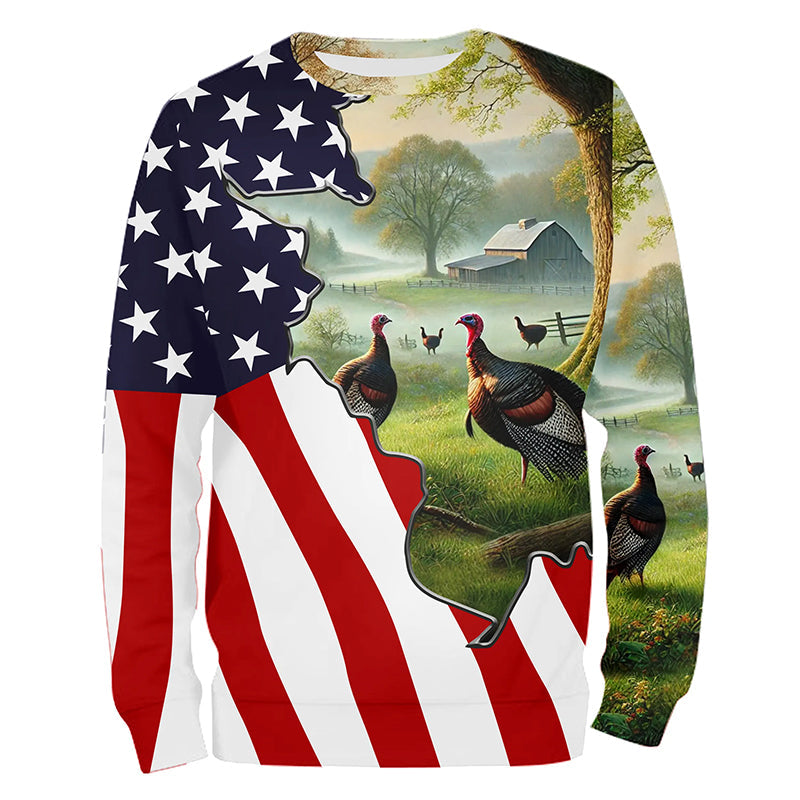 Wild Turkey Hunting Camo 3D All Over Print Shirts American Flag Patriotic Hunting gifts