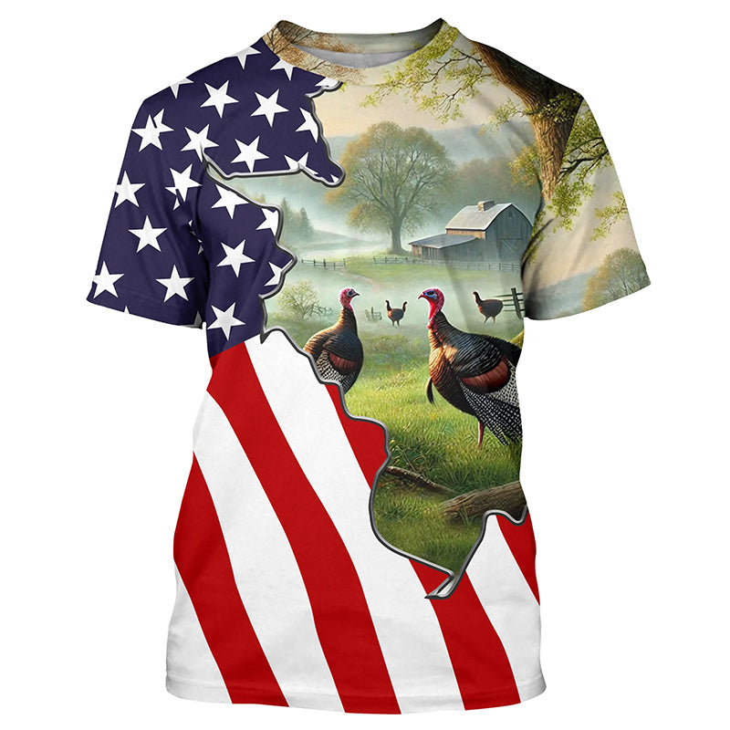 Wild Turkey Hunting Camo 3D All Over Print Shirts American Flag Patriotic Hunting gifts