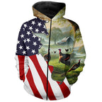 Wild Turkey Hunting Camo 3D All Over Print Shirts American Flag Patriotic Hunting gifts