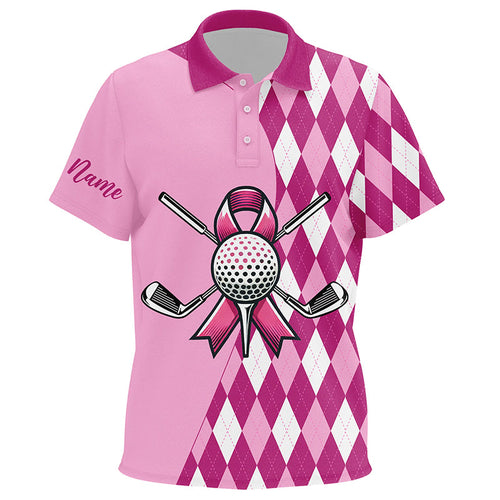 golf polo shirt custom pink argyle pattern Breast Cancer awareness golf apparel