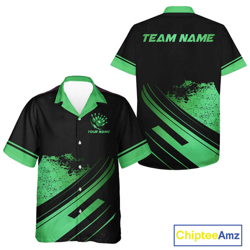 Custom Black And Green Bowling Team Hawaiian shirt, Personalized Bowling Button up shirt
