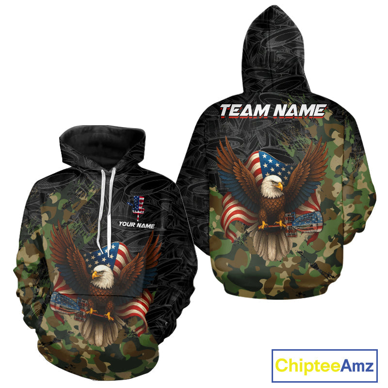 Black & Green Camo American Flag Eagle Disc Golf Hoodies, Patriotic disc golf jersey custom