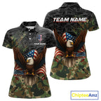 Black & Green Camo American Flag Eagle Disc golf polo shirt, Patriotic disc golf jersey custom