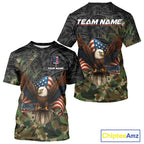 Black & Green Camo American Flag Eagle Disc Golf T-Shirt, Patriotic disc golf jersey custom