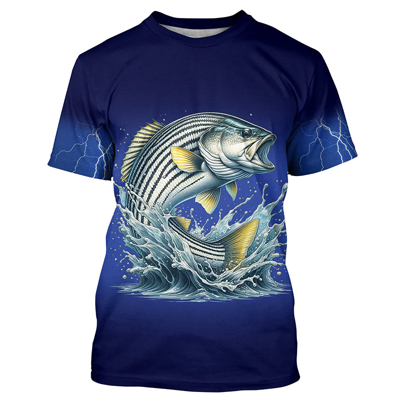 Funny Striped Bass Fishing blue lightning 3D All Over printed Shirts