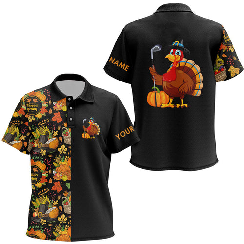 Thanksgiving pattern Black golf polo shirt Custom Turkey Bird golf tops for children Golf Gift