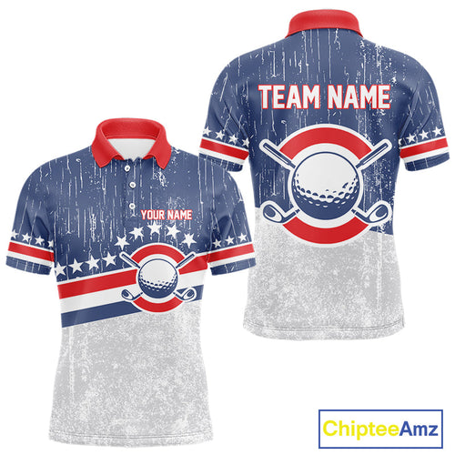 Red, White and Blue Grunge Golf Polo Shirts Custom Patriotic Team Golf Outfit