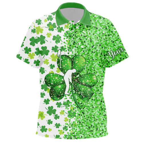 Green glitter shamrock clover Golf Polo Shirt custom St Patrick day golf shirt for children
