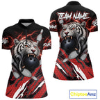 Black and Red Lightning Thunder Tiger Bowling Polo, 1/4 Zip Jersey, Bowling Team shirts