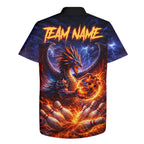 Orange and Purple Lightning Thunder Dragon Bowling Button-up Shirt Custom Dragon Team Bowling Jersey