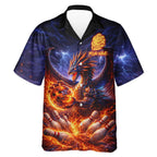 Orange and Purple Lightning Thunder Dragon Bowling Button-up Shirt Custom Dragon Team Bowling Jersey