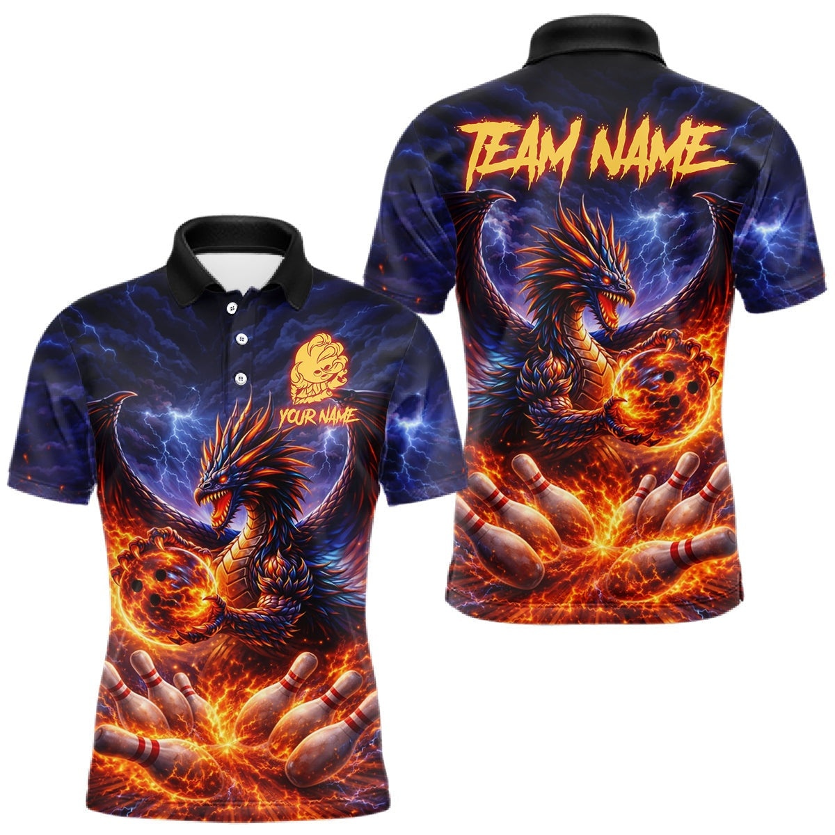 Orange and Purple Lightning Thunder Dragon Bowling Shirts Custom Dragon Team Bowling Jersey