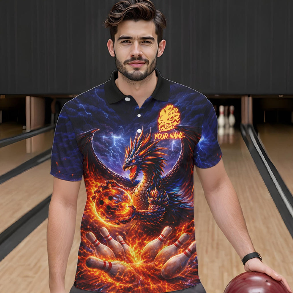 Orange and Purple Lightning Thunder Dragon Bowling Shirts Custom Dragon Team Bowling Jersey