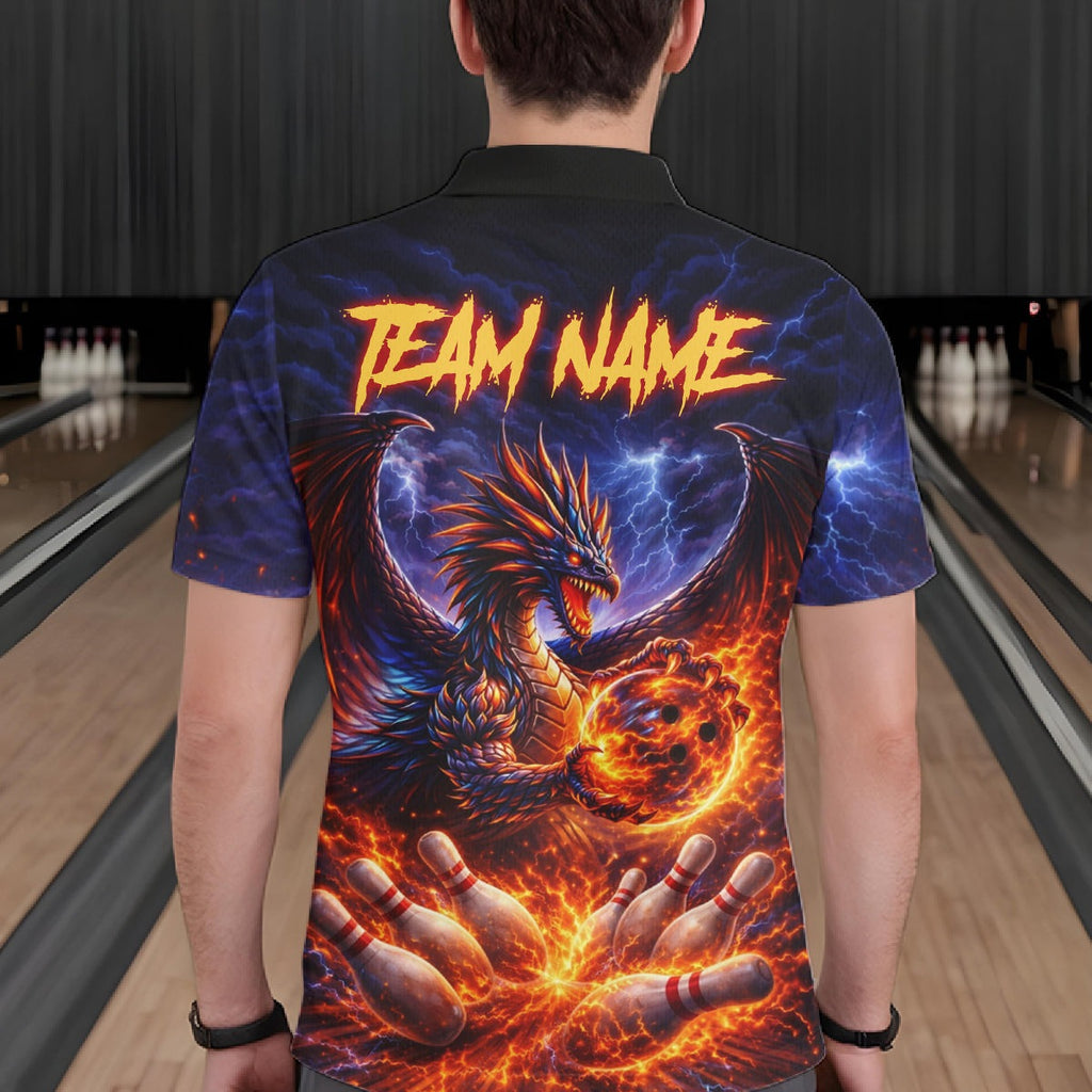 Orange and Purple Lightning Thunder Dragon Bowling Shirts Custom Dragon Team Bowling Jersey