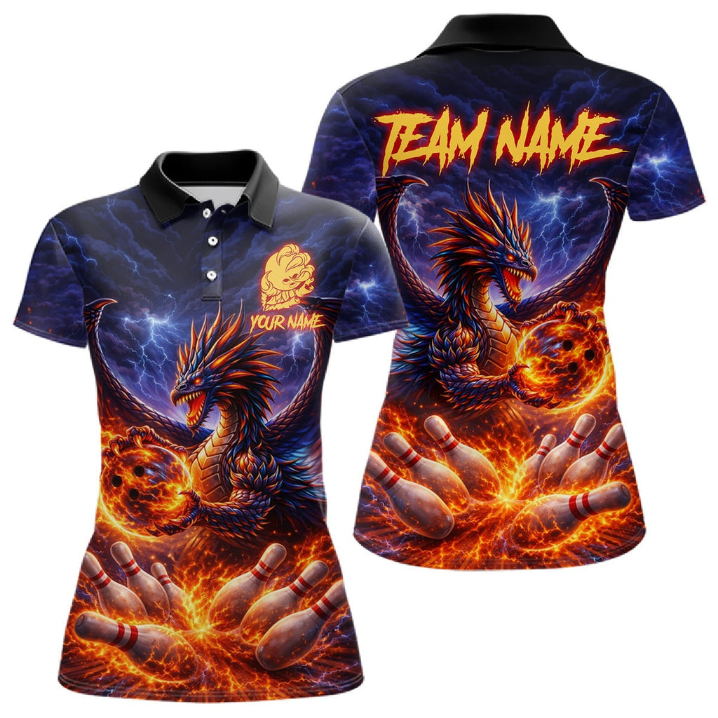 Orange and Purple Lightning Thunder Dragon Bowling Shirts Custom Dragon Team Bowling Jersey