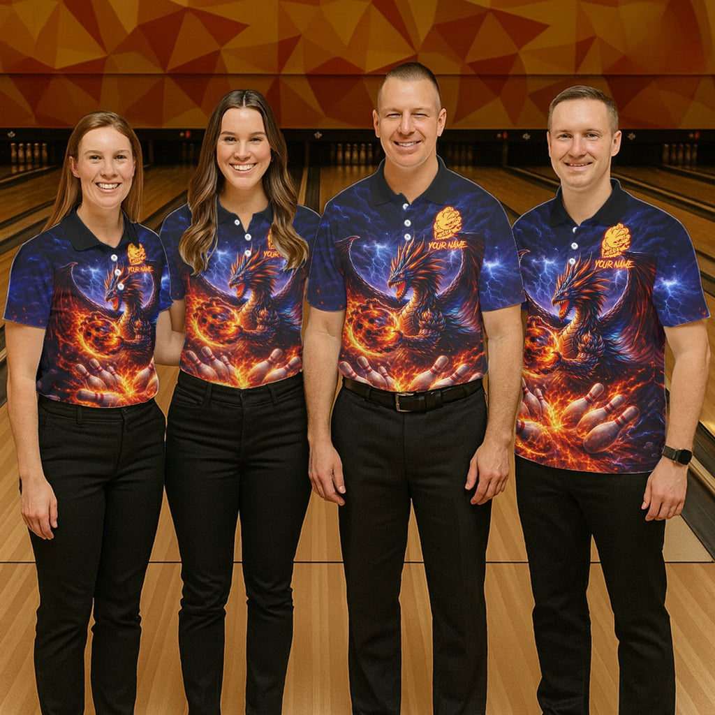 Orange and Purple Lightning Thunder Dragon Bowling Shirts Custom Dragon Team Bowling Jersey
