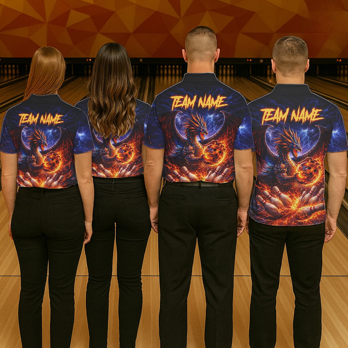 Orange and Purple Lightning Thunder Dragon Bowling Shirts Custom Dragon Team Bowling Jersey