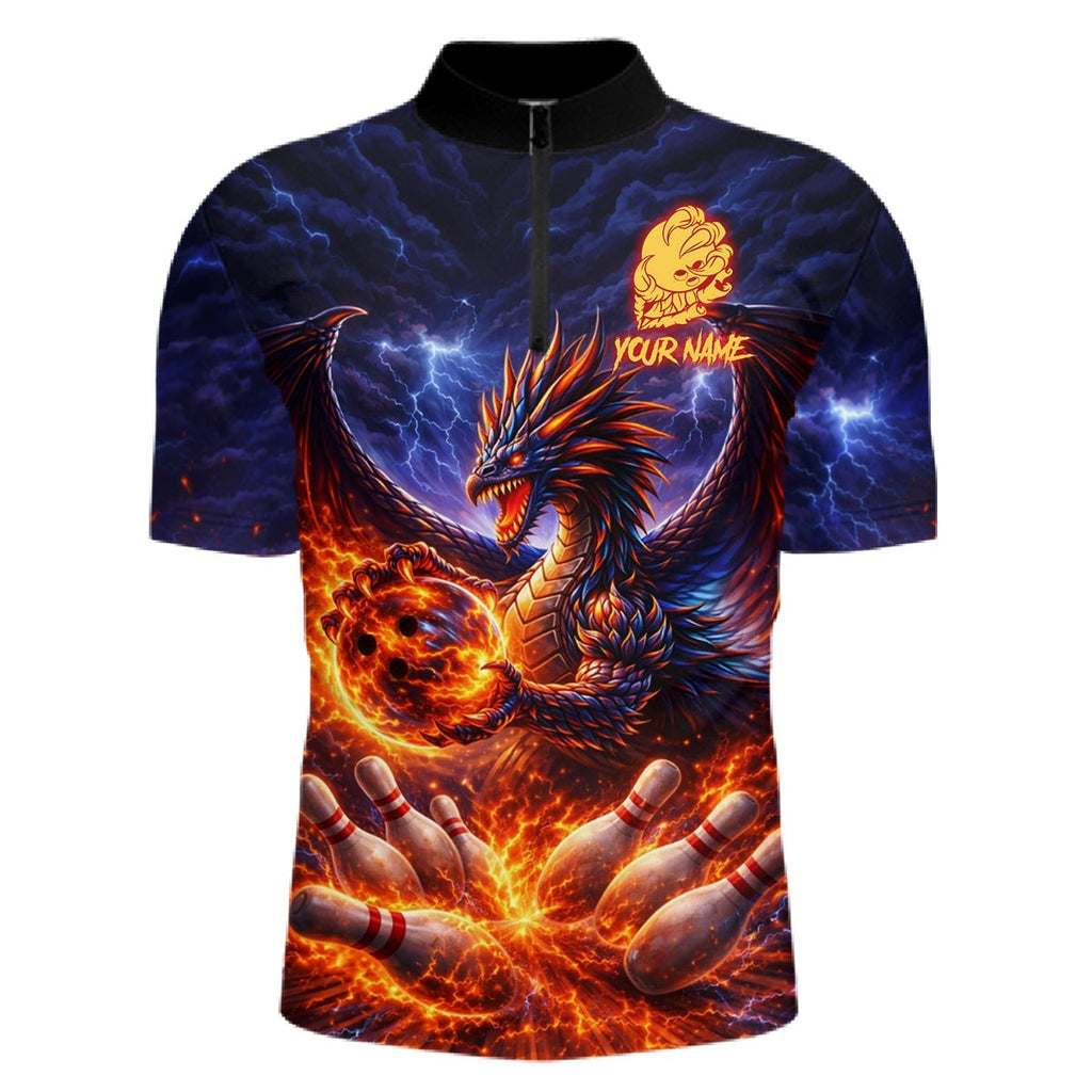 Orange and Purple Lightning Thunder Dragon Bowling Shirts Custom Dragon Team Bowling Jersey