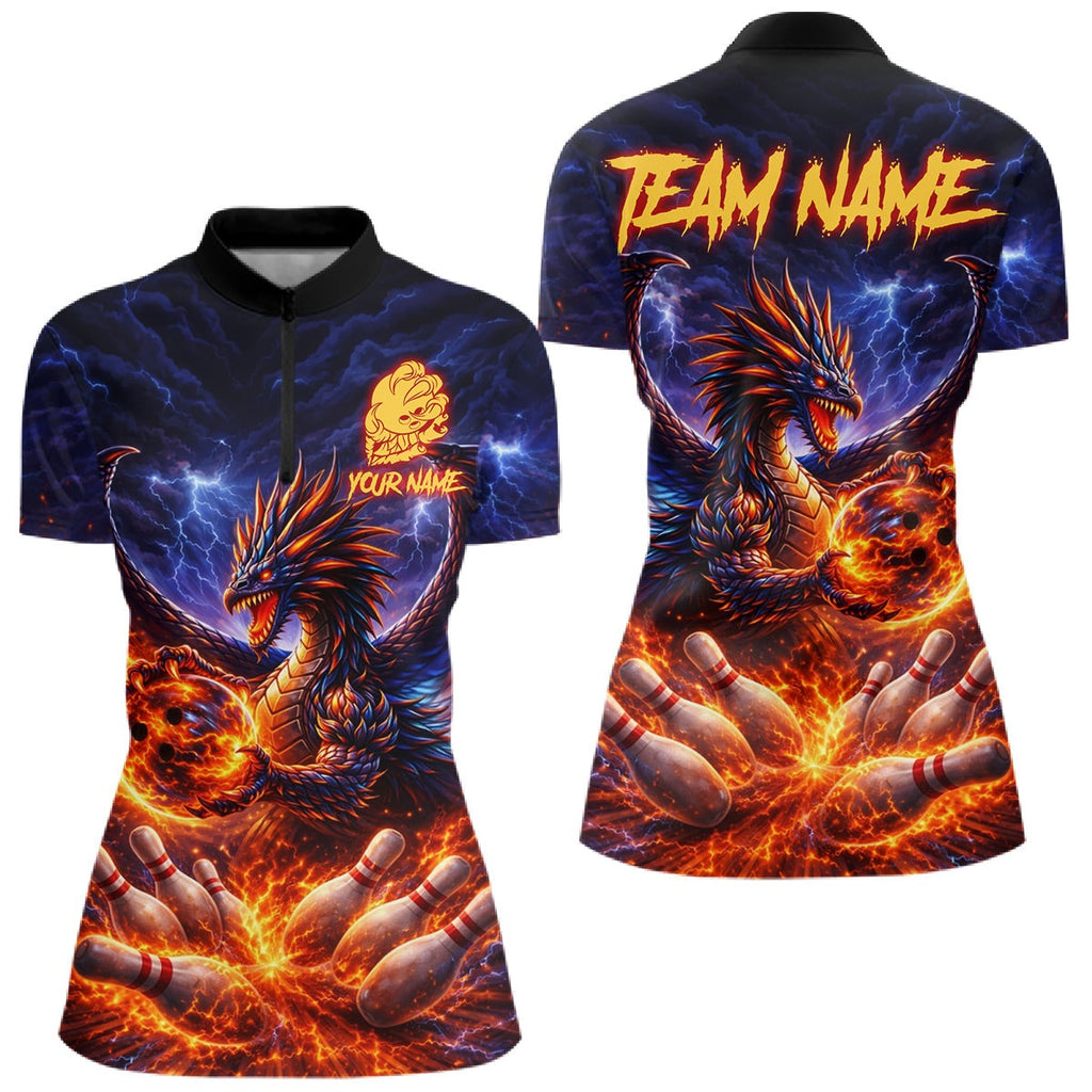 Orange and Purple Lightning Thunder Dragon Bowling Shirts Custom Dragon Team Bowling Jersey