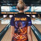 Orange and Purple Lightning Thunder Dragon Bowling Shirts Custom Dragon Team Bowling Jersey