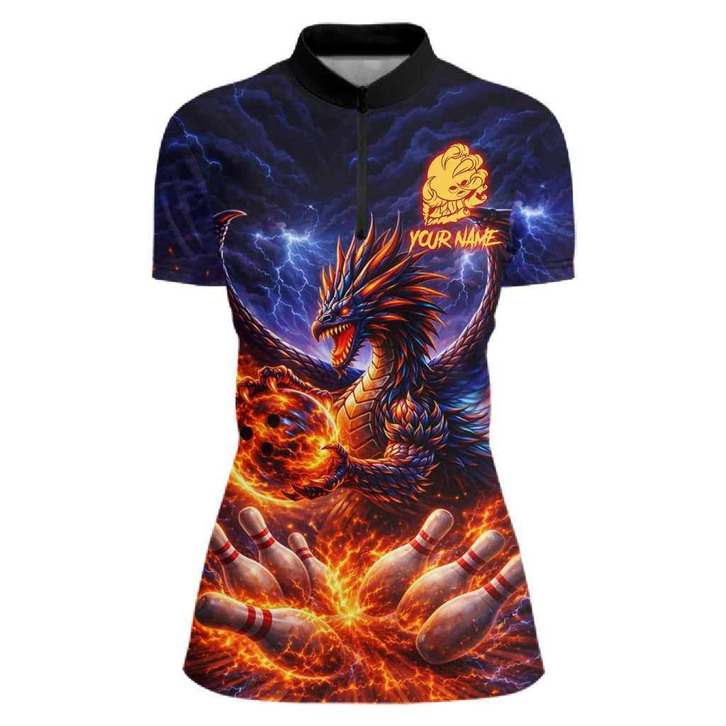 Orange and Purple Lightning Thunder Dragon Bowling Shirts Custom Dragon Team Bowling Jersey