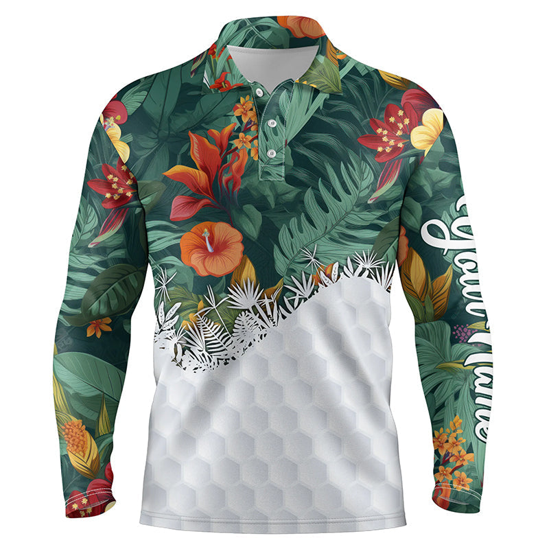 Personalized green tropical plants and flowers pattern golf polo shirts best golf wears