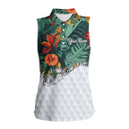 Personalized green tropical plants and flowers pattern sleeveless polo shirts golf tops