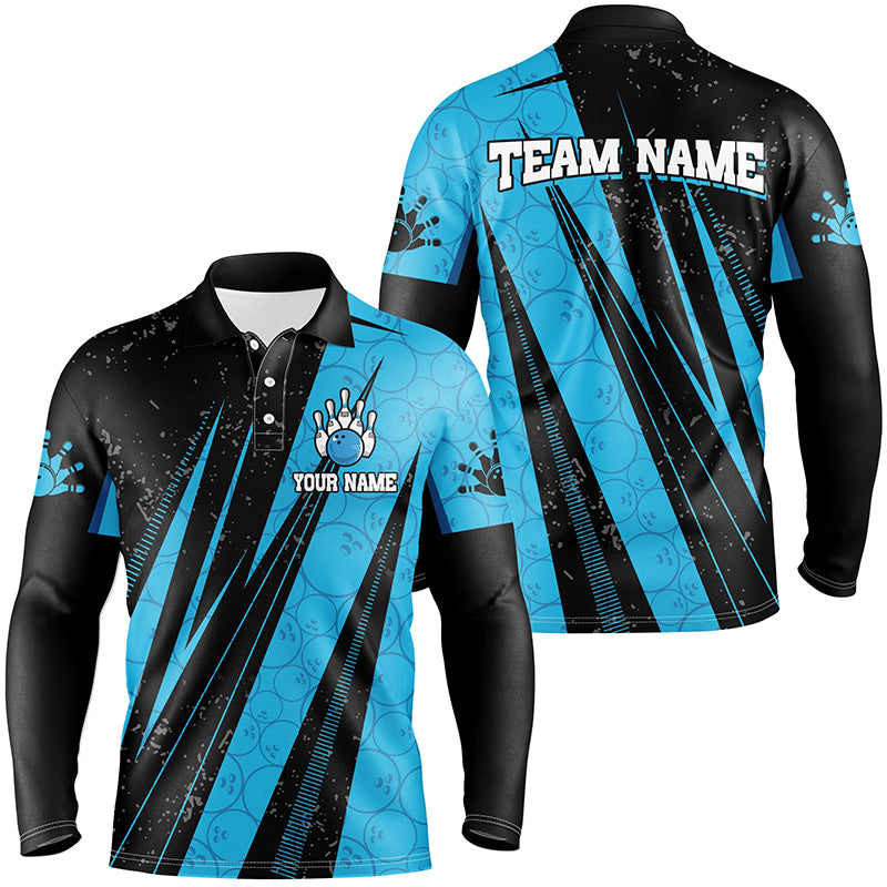 Black and Blue Camo Bowling Polo, 1/4 zip shirts Custom Team Bowling jerseys