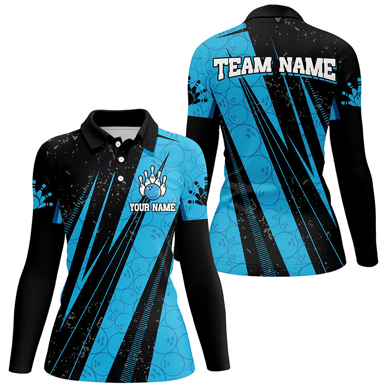 Black and Blue Camo Bowling Polo, 1/4 zip shirts Custom Team Bowling jerseys