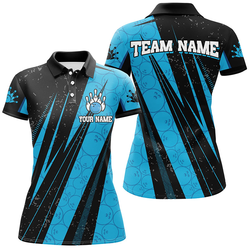 Black and Blue Camo Bowling Polo, 1/4 zip shirts Custom Team Bowling jerseys