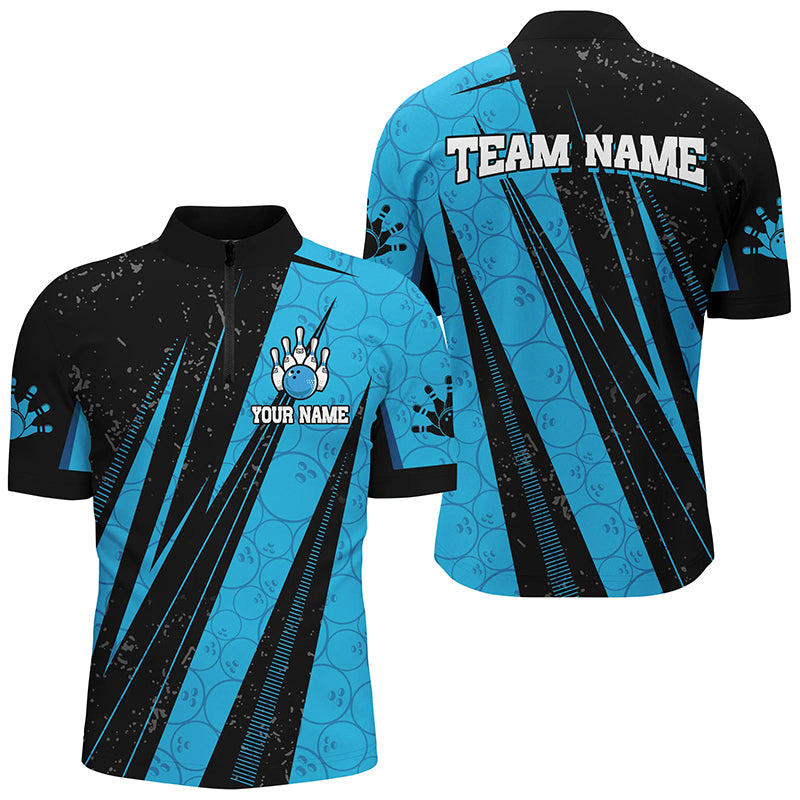 Black and Blue Camo Bowling Polo, 1/4 zip shirts Custom Team Bowling jerseys