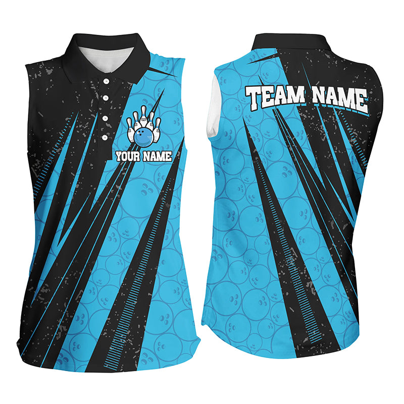 Black and Blue Camo Bowling Sleeveless Polo shirts Custom Team Bowling jerseys
