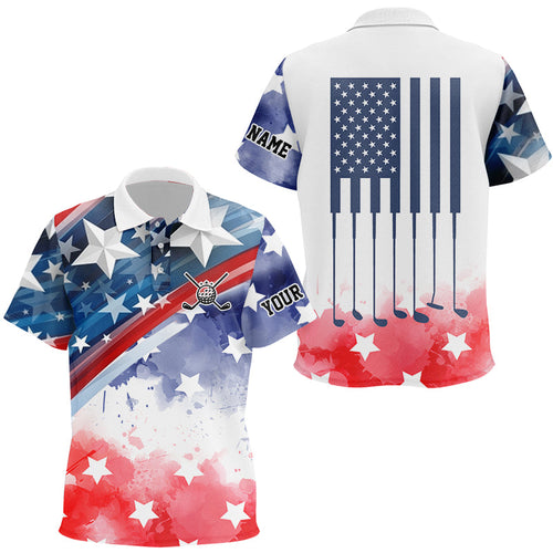 Watercolor American Flag golf polo shirts custom name patriotic team golf shirts for children