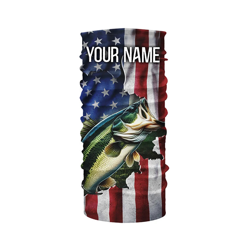 Largemouth Bass fishing American Flag Patriotic Fourth of July personalized fishing shirts