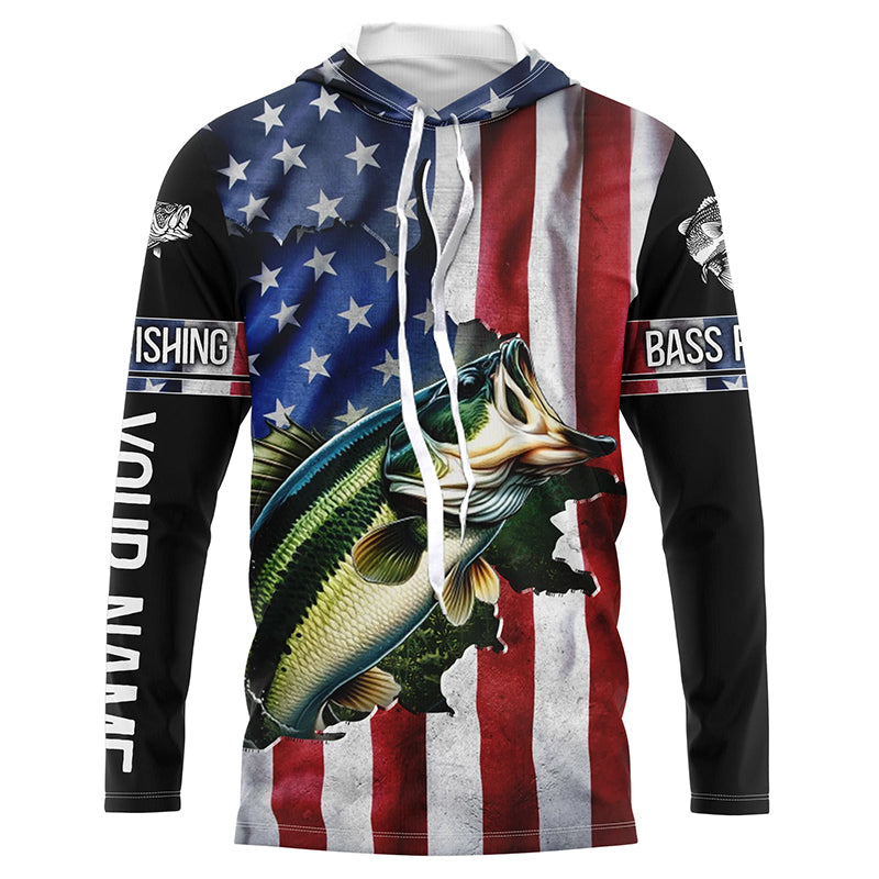 Largemouth Bass fishing American Flag Patriotic Fourth of July personalized fishing shirts