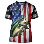 Largemouth Bass fishing American Flag Patriotic Fourth of July personalized fishing shirts