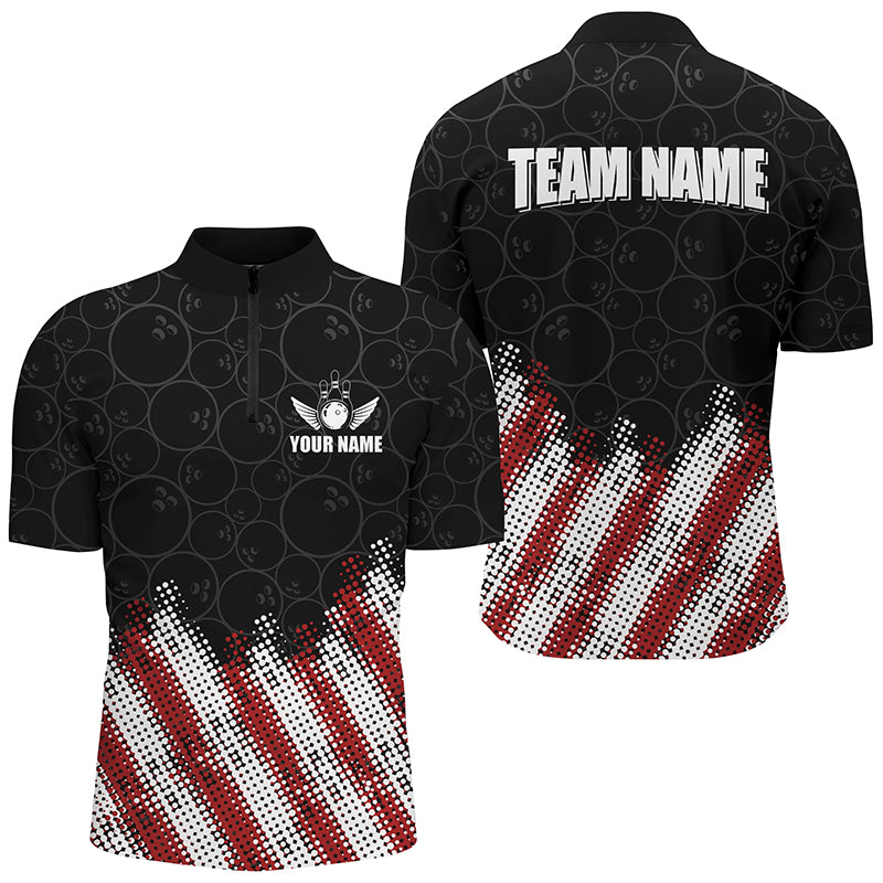 Red, white and black Camo Custom Bowling Polo, 1/4 Quarter zip shirts Team Bowling league jerseys