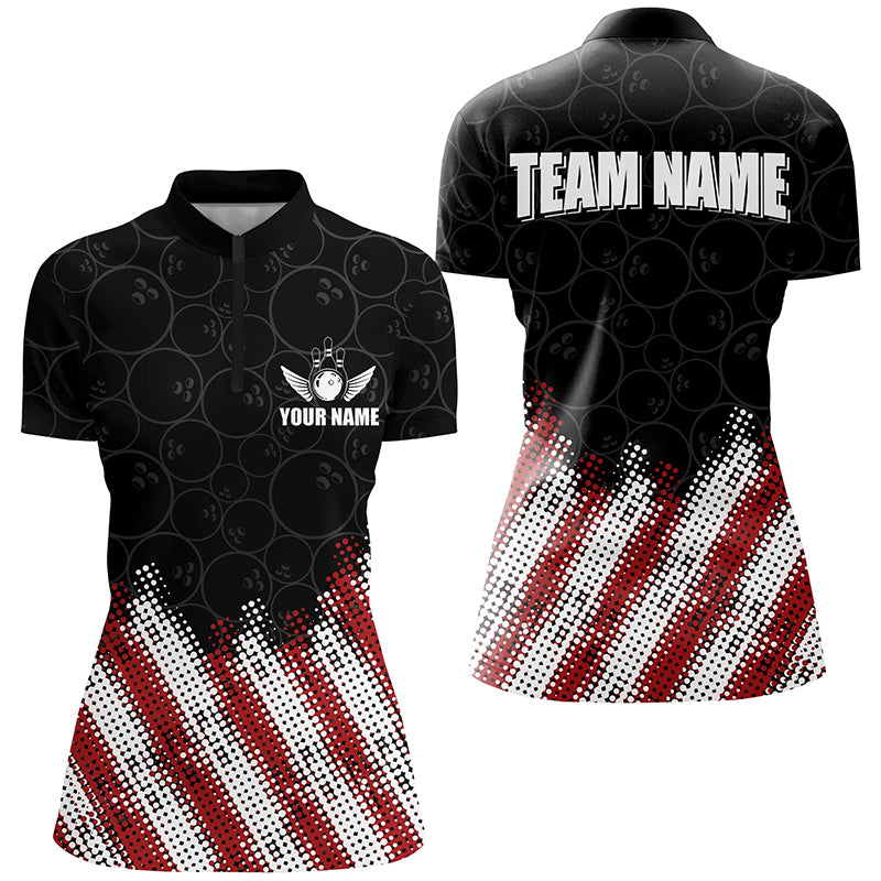 Red, white and black Camo Custom Bowling Polo, 1/4 Quarter zip shirts Team Bowling league jerseys