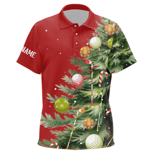 Red golf polo shirts custom Christmas tree golf shirt, Christmas golf gifts